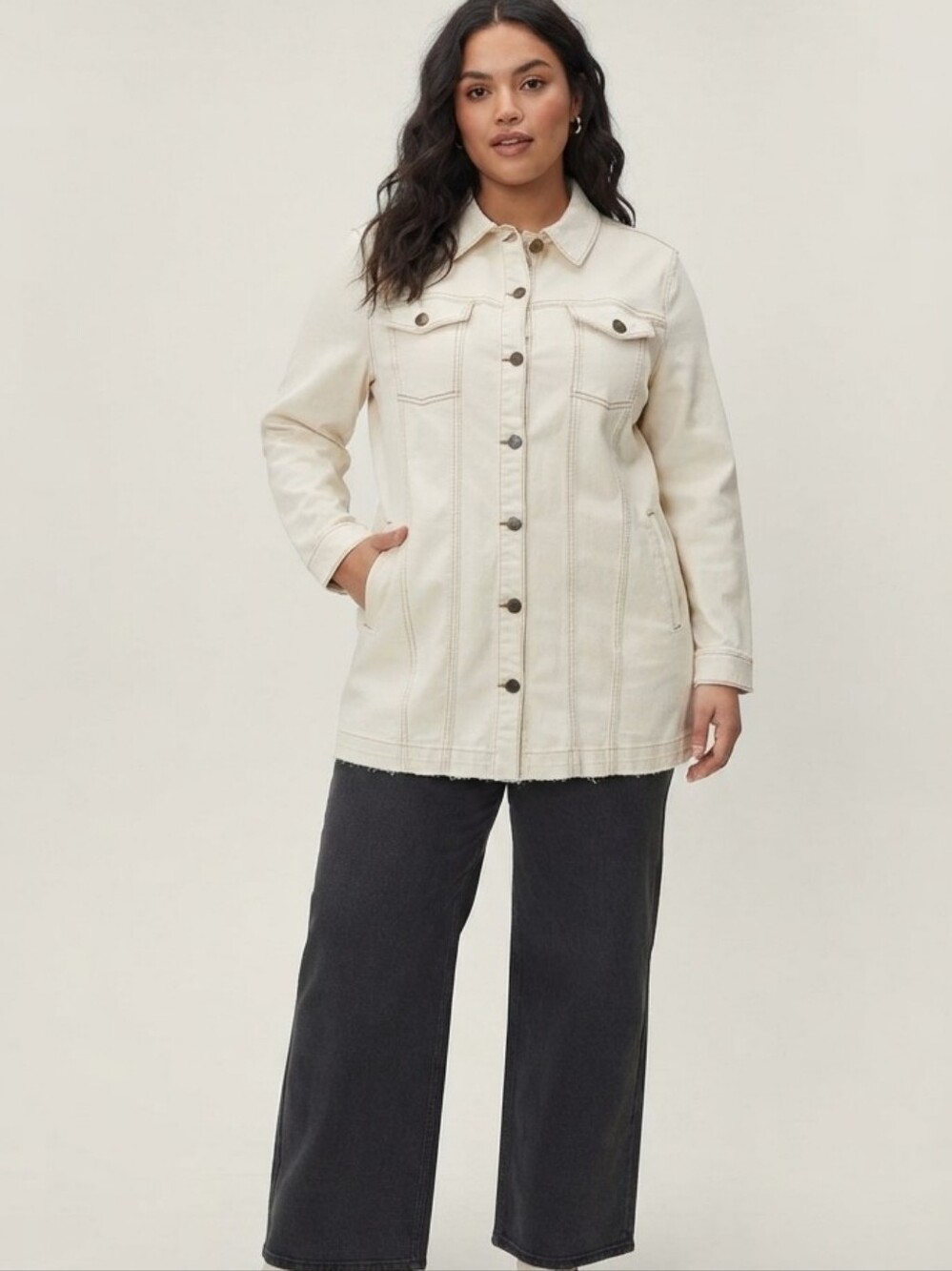 Logo Lori Goldstein Plus Size Cream Denim Jacket Size 16